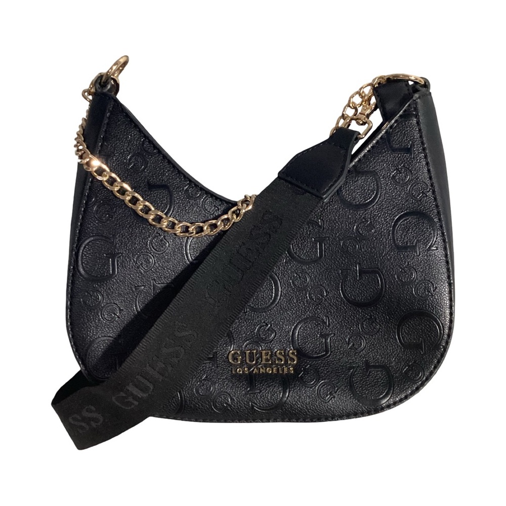 GUESS Palmillas Logo Crescent Black Crossbody Bag Chain & Long Strap NWOT